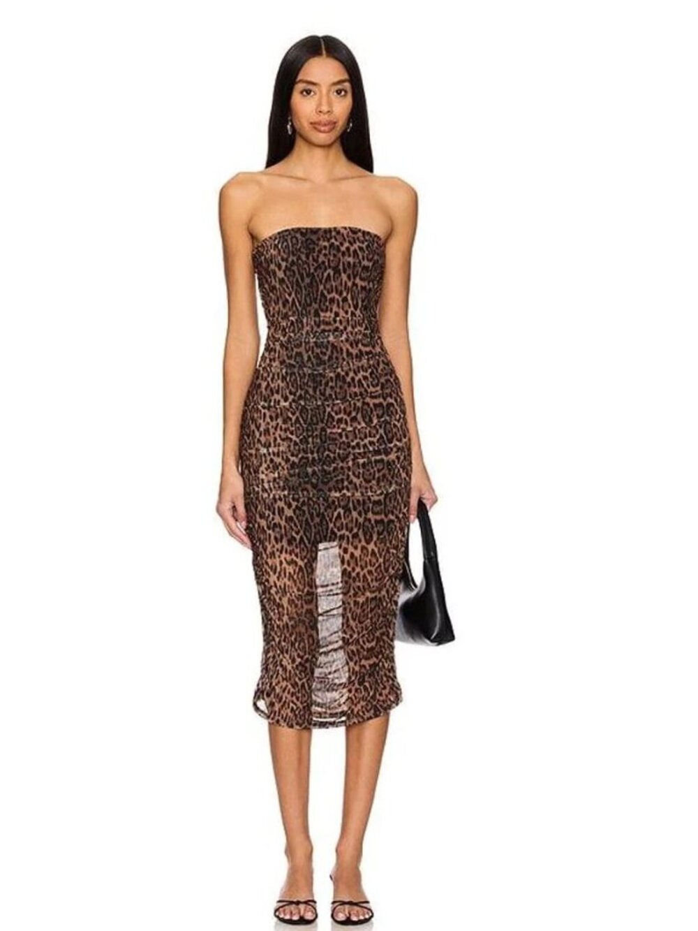 NEW Bella Venice Emerson Tube Midi Mesh Dress Cheetah Animal Print Brown Sz XS